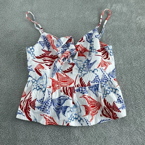 Loft Womens Sleeveless Floral Top Large 100% Cotton Made In India NWT  0394